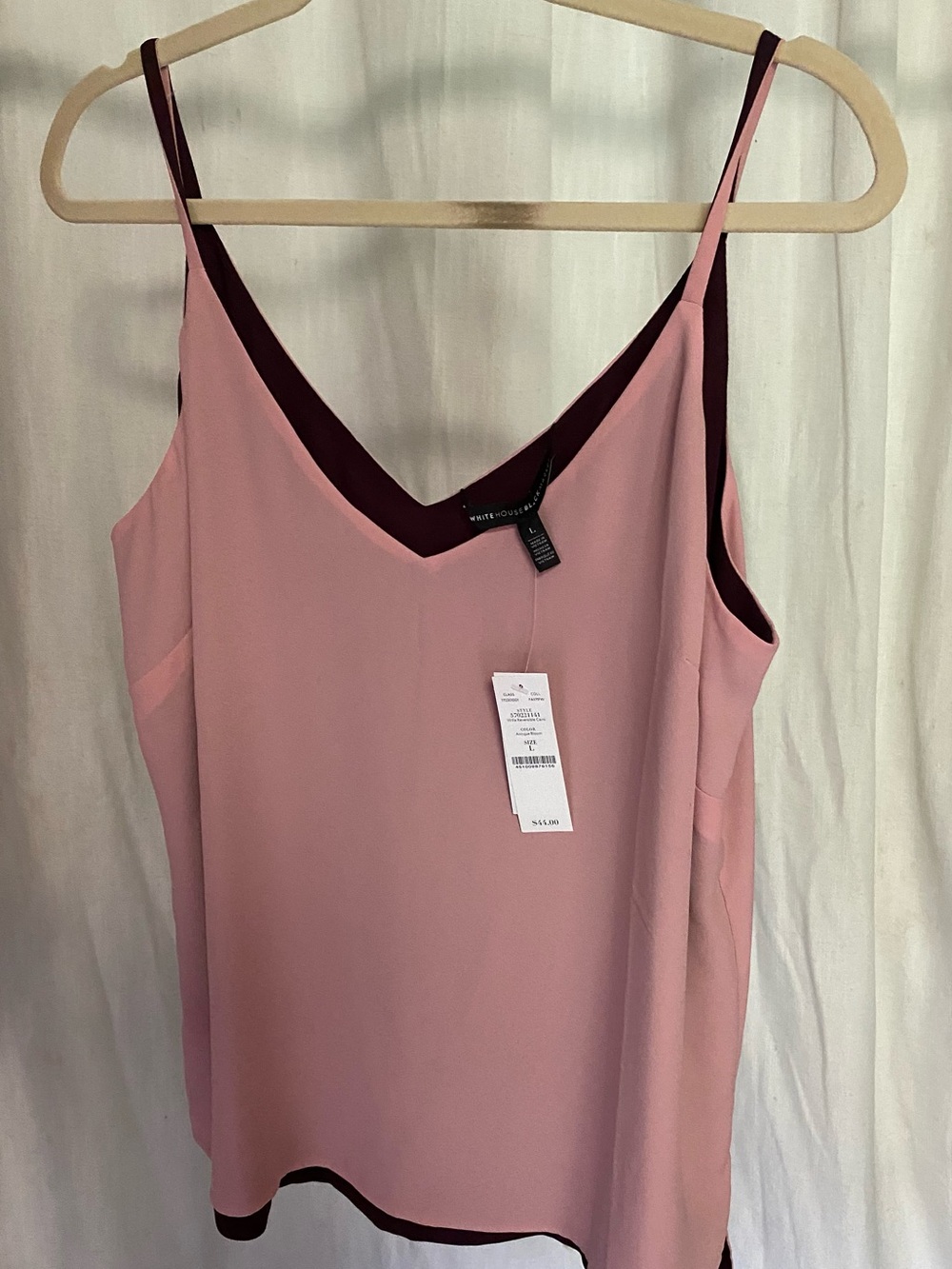 White House Black Market Pink Reversible V-Neck Cami with Burgundy Trim